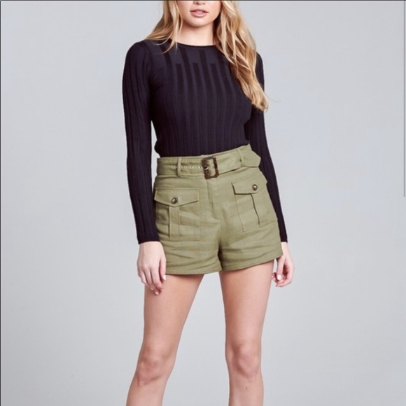 Luxury LINEN Khaki High-Rise Belted Shorts, NWT. - Picture 9 of 13